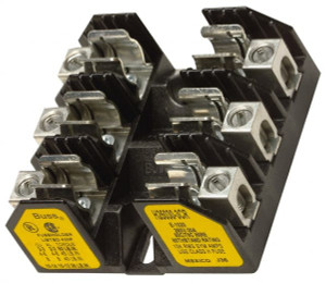Bussmann 3 Pole, 8 to 1/0 AWG, 250 VAC/VDC, 100 Amp, Screw Mount Fuse Block 7.36 Inch Long x 4.94 Inch Wide x 2.06 Inch High Block H25100-3CR - 75916114