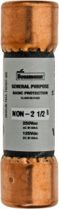 Bussmann 125 VDC, 250 VAC, 2.5 Amp, Fast-Acting General Purpose Fuse Fuse Holder Mount, 50.8mm OAL, 50 at AC/DC kA Rating, 9/16" Diam NON-2-1/2 - 74701178