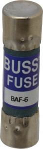 Bussmann 250 VAC, 6 Amp, Fast-Acting General Purpose Fuse Fuse Holder Mount, 1-1/2" OAL, 10 at 125 V kA Rating, 13/32" Diam BAF-6 - 74975467