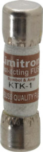 Bussmann 600 VAC, 1 Amp, Fast-Acting General Purpose Fuse Fuse Holder Mount, 1-1/2" OAL, 100 at AC kA Rating, 13/32" Diam KTK-1 - 74973926