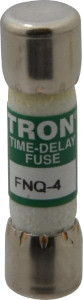 Bussmann 500 VAC, 4 Amp, Time Delay General Purpose Fuse Fuse Holder Mount, 1-1/2" OAL, 10 at AC kA Rating, 13/32" Diam FNQ-4 - 75915454