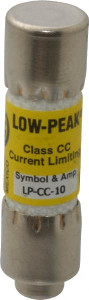 Bussmann 150 VDC, 600 VAC, 10 Amp, Time Delay General Purpose Fuse Fuse Holder Mount, 1-1/2" OAL, 20 at DC, 200 at AC (RMS) kA Rating, 13/32" Diam LP-CC-10 - 74760588