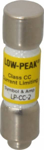 Bussmann 300 VDC, 600 VAC, 2 Amp, Time Delay General Purpose Fuse Fuse Holder Mount, 1-1/2" OAL, 20 at DC, 200 at AC (RMS) kA Rating, 13/32" Diam LP-CC-2 - 74760612