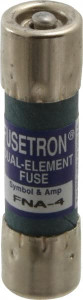 Bussmann 250 VAC, 4 Amp, Time Delay Pin Indicator Fuse Fuse Holder Mount, 1-1/2" OAL, 10 at 125 V kA Rating, 13/32" Diam FNA-4 - 81739724