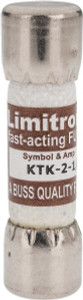 Bussmann 600 VAC, 2.5 Amp, Fast-Acting General Purpose Fuse Fuse Holder Mount, 1-1/2" OAL, 100 at AC kA Rating, 13/32" Diam KTK-2-1/2 - 84682319