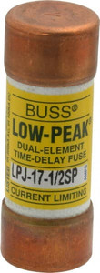 Bussmann 300 VDC, 600 VAC, 17.5 Amp, Time Delay General Purpose Fuse Fuse Holder Mount, 2-1/4" OAL, 100 at DC, 300 at AC (RMS) kA Rating, 13/16" Diam LPJ-17-1/2SP - 75390492