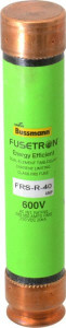 Bussmann 250 VDC, 600 VAC, 40 Amp, Time Delay General Purpose Fuse Fuse Holder Mount, 5-1/2" OAL, 20 at DC, 200 (RMS) kA Rating, 1-1/16" Diam FRS-R-40 - 75908848