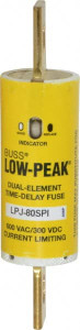 Bussmann 300 VDC, 600 VAC, 80 Amp, Time Delay General Purpose Fuse Bolt-on Mount, 4-5/8" OAL, 100 at DC, 300 at AC (RMS) kA Rating, 1-1/8" Diam LPJ-80SPI - 92129485