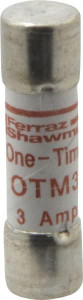 Ferraz Shawmut 250 VAC, 3 Amp, Fast-Acting General Purpose Fuse Clip Mount, 1-1/2" OAL, 10 at AC kA Rating, 13/32" Diam OTM3 - 54012778