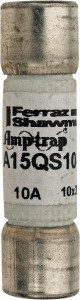 Ferraz Shawmut 150 VAC/VDC, 10 Amp, Fast-Acting Semiconductor/High Speed Fuse Clip Mount, 1-1/2" OAL, 100 at AC, 50 at DC kA Rating, 13/32" Diam A15QS10-2 - 02658946