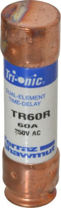 Ferraz Shawmut 250 VAC/VDC, 60 Amp, Time Delay General Purpose Fuse Clip Mount, 76.2mm OAL, 20 at DC, 200 at AC kA Rating, 13/16" Diam TR60R - 54005913
