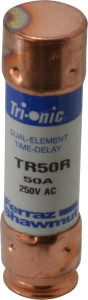 Ferraz Shawmut 250 VAC/VDC, 50 Amp, Time Delay General Purpose Fuse Clip Mount, 76.2mm OAL, 20 at DC, 200 at AC kA Rating, 13/16" Diam TR50R - 54005905