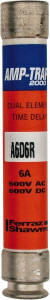 Ferraz Shawmut 600 VAC/VDC, 6 Amp, Time Delay General Purpose Fuse Clip Mount, 127mm OAL, 100 at DC, 200 at AC kA Rating, 13/16" Diam A6D6R - 54016100