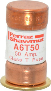 Ferraz Shawmut 300 VDC, 600 VAC, 50 Amp, Fast-Acting General Purpose Fuse Clip Mount, 1-9/16" OAL, 100 at DC, 200 at AC kA Rating, 13/16" Diam A6T50 - 54007455