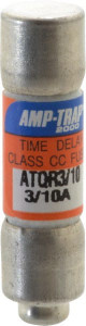 Ferraz Shawmut 300 VDC, 600 VAC, 0.3 Amp, Time Delay General Purpose Fuse Clip Mount, 1-1/2" OAL, 100 at DC, 200 at AC kA Rating, 13/32" Diam ATQR3/10 - 54003074