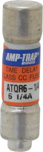 Ferraz Shawmut 300 VDC, 600 VAC, 6.25 Amp, Time Delay General Purpose Fuse Clip Mount, 1-1/2" OAL, 100 at DC, 200 at AC kA Rating, 13/32" Diam ATQR6-1/4 - 54003322