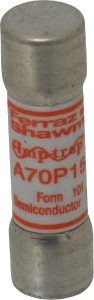Ferraz Shawmut 650 VDC, 700 VAC, 15 Amp, Fast-Acting Semiconductor/High Speed Fuse Clip Mount, 50.8mm OAL, 100 at AC/DC kA Rating, 9/16" Diam A70P15-1 - 54018866