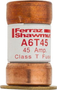 Ferraz Shawmut 300 VDC, 600 VAC, 45 Amp, Fast-Acting General Purpose Fuse Clip Mount, 1-9/16" OAL, 100 at DC, 200 at AC kA Rating, 13/16" Diam A6T45 - 54007448