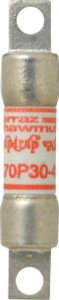 Ferraz Shawmut 650 VDC, 700 VAC, 30 Amp, Fast-Acting Semiconductor/High Speed Fuse Bolt-on Mount, 2-7/8" OAL, 100 at AC/DC kA Rating, 9/16" Diam A70P30-4 - 54018932