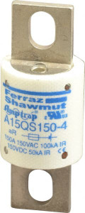 Ferraz Shawmut 150 VAC/VDC, 150 Amp, Fast-Acting Semiconductor/High Speed Fuse Bolt-on Mount, 2-21/32" OAL, 100 at AC, 50 at DC kA Rating, 1-1/8" Diam A15QS150-4 - 02658995