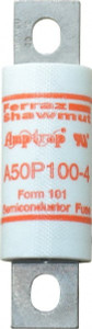 Ferraz Shawmut 450 VDC, 500 VAC, 100 Amp, Fast-Acting Semiconductor/High Speed Fuse Bolt-on Mount, 3-5/8" OAL, 100 at AC, 79 at DC kA Rating, 1" Diam A50P100-4 - 54018692