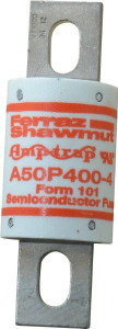 Ferraz Shawmut 450 VDC, 500 VAC, 400 Amp, Fast-Acting Semiconductor/High Speed Fuse Bolt-on Mount, 4-11/32" OAL, 100 at AC, 79 at DC kA Rating, 1-1/2" Diam A50P400-4 - 54018791
