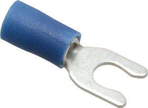 IDEAL #8 Stud, 16 to 14 AWG Compatible, Partially Insulated, Crimp Connection, Locking Fork Terminal 0.394" Fork Width, Vinyl Insulation, Blue, 0.827" OAL, 600 Volts, Brass Contacts 83-7061 - 02650927