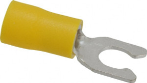 IDEAL #10 Stud, 12 to 10 AWG Compatible, Partially Insulated, Crimp Connection, Locking Fork Terminal 0.512" Fork Width, Vinyl Insulation, Yellow, 0.992" OAL, 600 Volts, Brass Contacts 83-7091 - 02650943