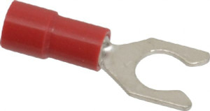 Thomas & Betts #10 Stud, 22 to 18 AWG Compatible, Partially Insulated, Crimp Connection, Locking Fork Terminal Vinyl Insulation, Red TV18-10LF-XV - 68886969
