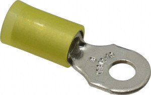 Thomas & Betts 12-10 AWG Partially Insulated Crimp Connection D Shaped Ring Terminal #8 Stud, 1" OAL x 0.37" Wide, Tin Plated Copper Contact RC10-8 - 54063433
