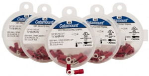 Thomas & Betts 22-16 AWG Partially Insulated Crimp Connection Circular Ring Terminal #6 Stud, 0.803" OAL x 0.26" Wide, Tin Plated Copper Contact TV18-6R-XV - 68886639