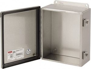 nVent HOFFMAN NEMA 4, 12, 13, 4X Stainless Steel Junction Box Enclosure with Hinge Flat Cover 6" Wide x 6" High x 4" Deep A606CHNFSS - 68600758
