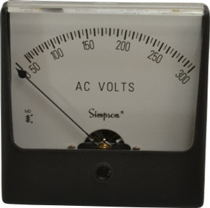 Simpson Electric Analog, AC Voltmeter, Panel Meter 60 Hz, 50000 Ohms at 60 Hz, 300 VAC 10240 - 05915145