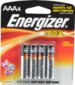 Energizer 4 Qty 1 Pack Size AAA, Alkaline, 4 Pack, Standard Battery 1.5 Volts, Button Tab Terminal, LR03, ANSI, IEC Regulated E92BP-4 - 01777317