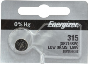 Energizer Size 315, Silver Oxide, Button & Coin Cell Battery 1.55 Volts, Button Tab Terminal, SR716SW 315TZ - 76580877