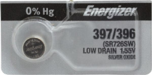 Energizer Size 397/396, Silver Oxide, Button & Coin Cell Battery 1.55 Volts, Button Tab Terminal, SR59, SR726SW, IEC Regulated 397-396TZ - 76581123