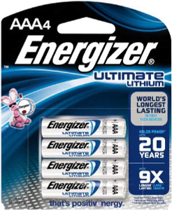 Energizer Pack of 4 Size AAA, Lithium, Photo Batteries 1.5 Volts, Button Tab Terminal, FR03 L92SBP-4 - 82881681