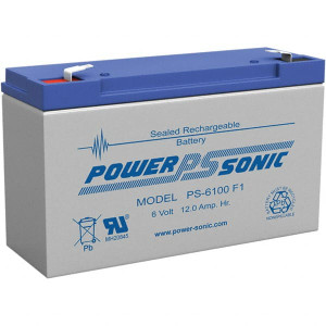Power Sonic Lead-Acid, Quick-Disconnect Tab Terminal, 6 Volt, 12 Amp, Lead Rechargeable Battery 3/16" Tab Width x 0.8mm Tab Thickness, 2" Wide x 3.7" High x 5.95" Deep PS-6100F1 - 96302369