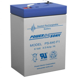 Power Sonic Lead-Acid, Quick-Disconnect Tab Terminal, 6 Volt, 4.5 Amp, Lead Rechargeable Battery 3/16" Tab Width x 0.8mm Tab Thickness, 1.86" Wide x 3.94" High x 2.76" Deep PS-640F1 - 96302393