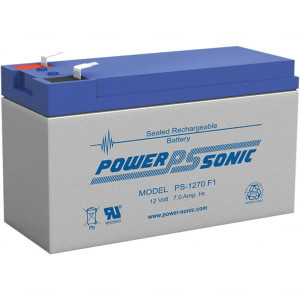Power Sonic Lead-Acid, Quick-Disconnect Tab Terminal, 12 Volt, 7 Amp, Lead Rechargeable Battery 1/4" Tab Width x 0.8mm Tab Thickness, 2.56" Wide x 3.7" High x 5.95" Deep PS-1270F2 - 96302666