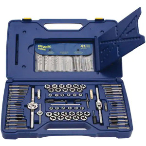 IRWIN HANSON #4-40 to 1/2-20 BSP, Metric Coarse, Metric Fine, NPT, UNC, UNF, Die and Drill Set, 5/16" to Letter Z HSS Drill, Bright Finish Carbon Steel Plug Chamfer Tap, Carbon Steel Hex Die, 117 Piece Set 26377 - 77261675