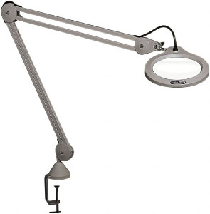 Vision Engineering 30" Arm, Spring Suspension, Clamp Mount, LED, Light Gray, Magnifying Task Light 10 Watts, 100-240 Volts, 1.75x Magnification, 5" Wide x 13" Long LFG028216 - 31141906