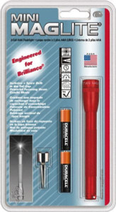 MAGLITE Krypton Bulb, 9 Lumens, Mini Flashlight Red Aluminum Body, 2 AAA Alkaline Batteries Included M3A036 - 76590793