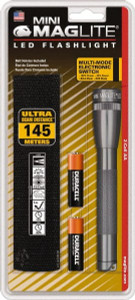 MAGLITE White LED Bulb, 97 Lumens, Mini Flashlight Gray Aluminum Body, 2 AA Alkaline Batteries Included SP2209H - 84699644