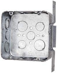 Crouse-Hinds 4-11/16 x 4-11/16 x 2-1/8" Steel Square Outlet Box 1 Gang, (14) 1/2, 3/4" Knockouts TP557 - 05235353