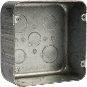 Crouse-Hinds 4-11/16 x 4-11/16 x 2-1/8" Steel Square Outlet Box 1 Gang, (13) 1, 1/2, 3/4" Knockouts TP835 - 04915690