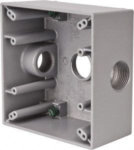 Crouse-Hinds 4-9/16 x 4-5/8 x 2-1/16" Aluminum Rectangular Weather Resistant Outlet Box 2 Gangs, (3) 3/4" Knockouts TP7090 - 04946877