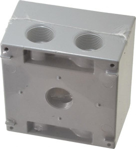 Crouse-Hinds 4-1/2 x 4-1/2 x 2-21/32" Aluminum Square Weather Resistant Outlet Box 2 Gangs, (5) 3/4" Knockouts TP7130 - 04946992