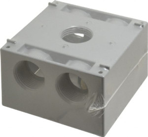 Crouse-Hinds 4-1/2 x 4-1/2 x 2-21/32" Aluminum Square Weather Resistant Outlet Box 2 Gangs, (5) 1" Knockouts TP7134 - 04947008