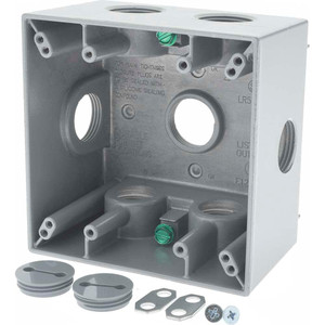 Crouse-Hinds 4-1/2 x 4-1/2 x 2-21/32" Aluminum Square Weather Resistant Outlet Box 2 Gangs, (7) 3/4" Knockouts TP7138 - 04947024
